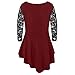 Lutos Women Plus Size O-Neck Floral Lace Asymmetric Three Quarter Ruffles Tops Tee Redthumb 4