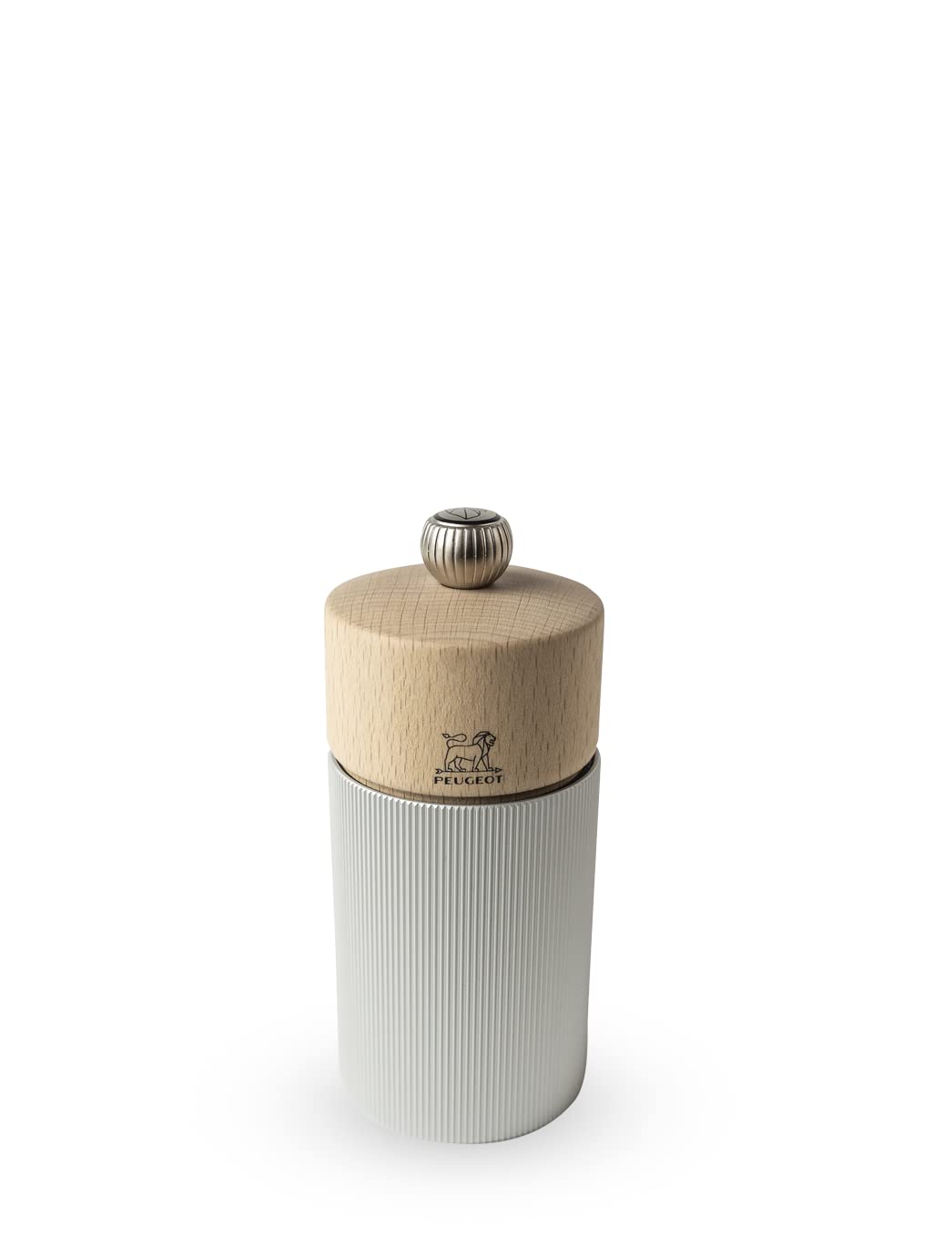 PEUGEOT - Pepper Mill Line 12 cm - Classic Grinding Adjustment - Aluminium and Wood with PEFC Seal - French Know-How - Natural Colour