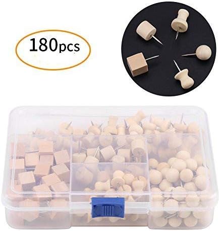 180pcs 画鋲 プッシュピン 押しピン 木製 ボード 写真 カレンダー固定用 地図 収納ケース付き 国内正規総代理店アイテム おしゃれ