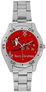 Fashions Merry Christmas Santa and Reindeers Team Men's Stainless Steel Analog Watch