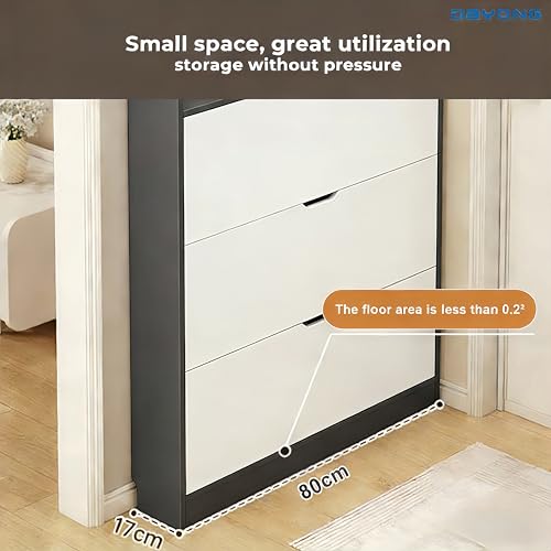 DAYONG Shoe Storage Cabinet, Wood Shoe Storage Organizer with 3 Flip Drawers, Slim Hidden Organizer for Entryway, Narrow Shoe Cabinet for Small Space Hallway Living Room Dorm. (COULUR2)