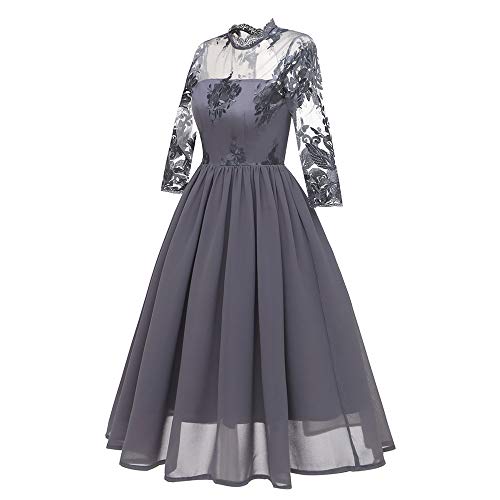 Dresses for Women Vintage Scoop Neck Floral Lace 3/4 Sleeve A-line Pleated Wing Cocktail Dress (M, Gray6)
