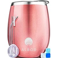 Albor Triple Insulated Wine Tumbler with Lid Stainless Steel 12 Oz Tumbler Rose Gold