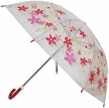 Clear children umbrella with daisy prints (red)