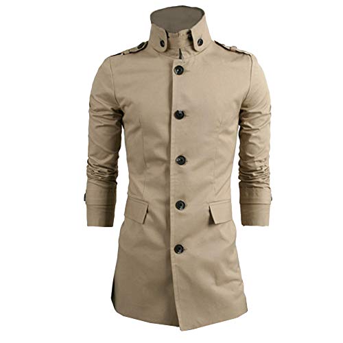 iLXHD Men's Trench Coat Long Jacket Button Closer Overcoat Business Down Topcoat(Khaki,XL)