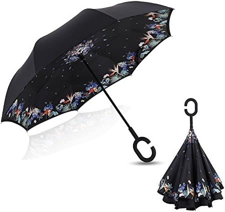 Creative Inverted Umbrella, Double Layer Windproof Anti-UV Sun and Rain Umbrellas with Hands Free Handle, Perfect Business, Birthday, Christmas Gifts (Flower Dream)