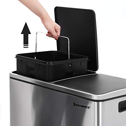 SONGMICS, Soft Closure, Airtight Dual Garbage Can, 16 Gal (60L) Rubbish