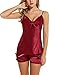Avidlove Women Lingerie Sleepwear Pajamas Short Sets Satin chemises Wine Red M