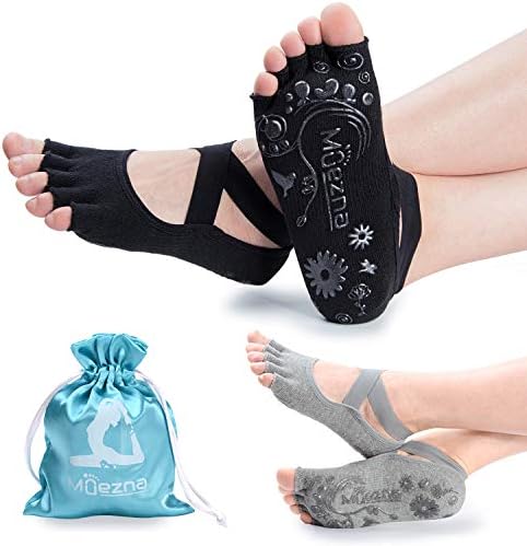 Muezna Non-Slip Yoga Socks for Women, Toeless Anti-Skid Pilates, Barre, Ballet, Bikram Workout Socks with Grips