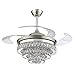 42 inch Fandelier Modern Crystal Ceiling Fans Invisible Blades LED Chandelier Ceiling Fan Retractable Blades for Indoor Fandelier Remote Control (42inches, Brushed Nickel)