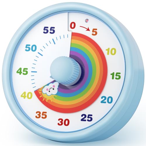 SIMQELLI Visual Timer for Kids, 60 Minutes Countdown Silent Timer with Rainbow, Time Management for Kitchen, Classroom, Study and School (Blue) | Timer Visivo Ideale per Bambini, Perfetto per Scuola, Studio, Cucina e Attività Familiari, Silenzioso Timer con Arcobaleno