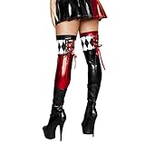Harley Quinn Stretch Metallic Womens Girls Thigh High Tie Costume Cosplay Stockings