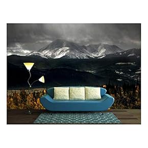 Black Mountains Under Heavy Clouds - Removable Wall Mural | Self-Adhesive Large Wallpaper - 66x96 inches
