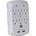 Surge Protector, Electronics Charging Station, 6 Outlet 2 USB Port Wall Adapter with Safety Indicator Lights - White - By Office Style
