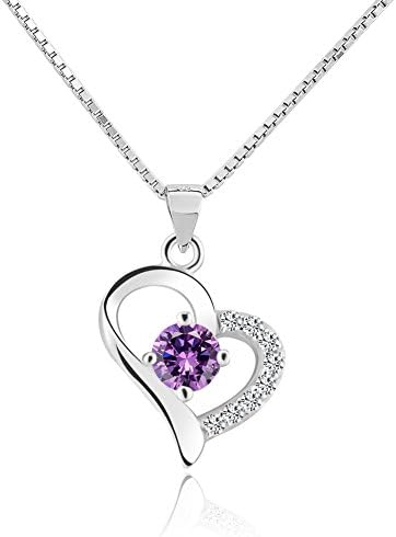 Mel Crouch 925 Sterling Silver Necklaces Love Heart Necklaces (Purple)