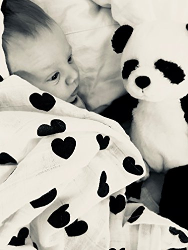 Baby Muslin Swaddle Blanket by Little Bear, 3 Pack Monochrome Set - Crosses, Alphabet & Hearts, Extra Large 47 x 47 Inches, 100% Pure Cotton