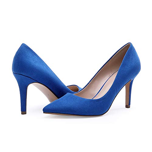 TIHOO Women's Classic Pointed Toe High Heel Dress Pumps Slip On Basic Shoes (8 M US, Blue)