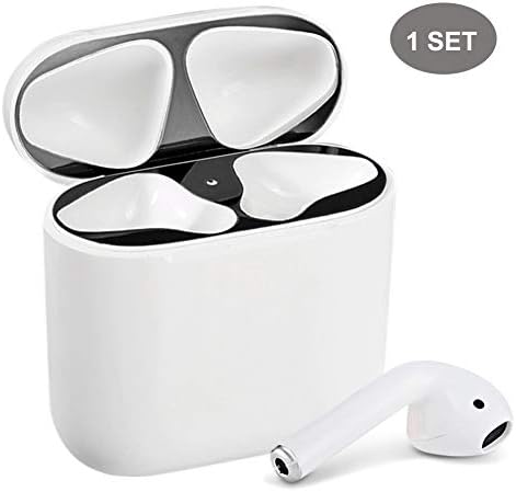 CRAZY PANDA Dust Guard for AirPods, Upgrated Ultra Thin 0.03mm Metal Sticker 18K Plating for Airpods Case 1 & 2 (Not for Wireless) Proof Dust and Iron Shavings - Black (1 Set)