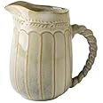 Rustic Ceramic Pitcher Vase, Beige with Twisted Handle, 6.6 Inch, Farmhouse Decor