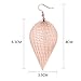 YOUTH UNION Genuine Leather Teardrop Earrings Boho Shard Lattice Leaf Dangle Pierced Earrings (Rose gold+Black+Brown)