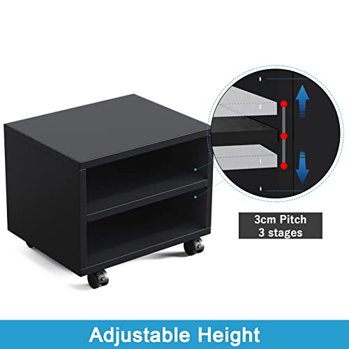 Printer Stand with Storage Wood Under Desk Printer Stand with Wheels 17x13.8x12 Inch, 2 Tier