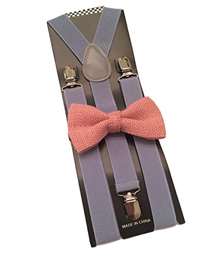 Hemp Bow ties and gray suspenders Combo Mens (Pink)