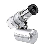 MaxFox Mini 60x Microscope Magnifying with LED Light ，Pocket Jewelry Detecting Glass Loupe Magnifier (Silver)