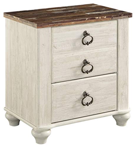 Ashley Furniture Signature Design - Willowton Nightstand - Rustic Farmhouse Style - White Wash