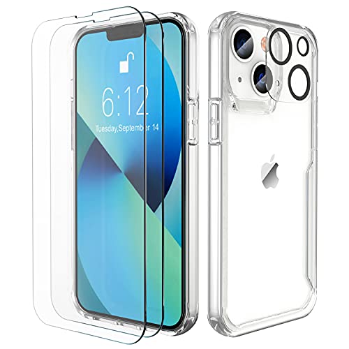 ORETECH Transparent Case for iPhone 13, with [2 x Tempered Glass and 1 x Camera Screen Protector] Soft TPU Silicone Bumper Case Anti-Shock, Anti-Scratch Case for iPhone 13, Clear