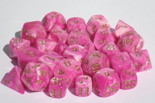 Polyhedral 7-Die Vortex Dice Set - PINK with GOLD Numbers CHX-27454