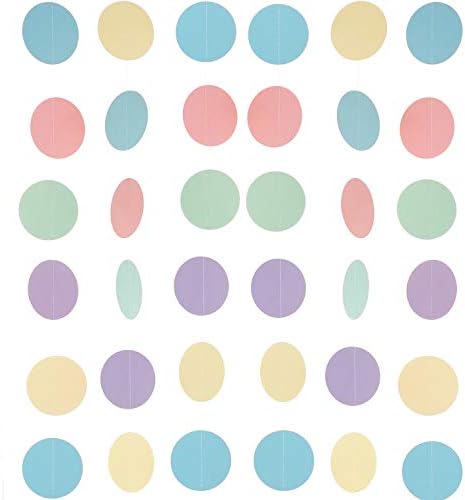 Paper Garland Circle Dots Hanging Decoration, 2.5'' in Diameter,10-feet (Baby Blue, Baby Pink, Mint, Lavender, Light Yellow, 2pc)