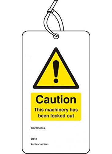 Caledonia Signs 55082 Lockout Tag, Caution This Machinery Has Been Locked Out, 80 mm x 150 mm (Pack of 10)