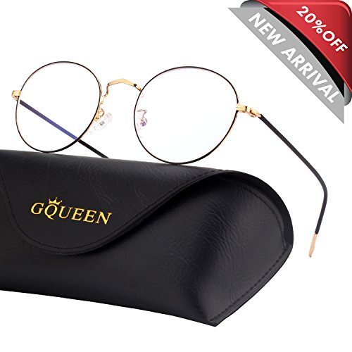 GQUEEN Round Blue Light Blocking Computer Glasses Anti Eye Fatigue with Transparent Lens GQ129