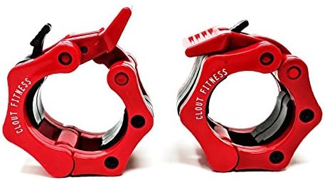 Quick Release Pair of Locking 2" Olympic Size Barbell Clamp Collar Great for Pro Crossfit Training by Clout Fitness (Red 2-Pack)
