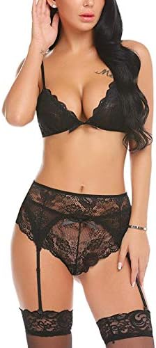 Women 2 Piece Lingerie Set, Floral Lace Underwear Straps Bralette and Panty Set
