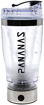 Pananas USB Rechargeable Protein Shaker Bottle / Vortex Mixer / Blender Bottle with Powder Storage (450ml / 16oz, Silver)