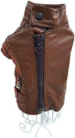 PawsForce Dog Leather Jacket Coat for Small Dogs Breeds, Brown, Large