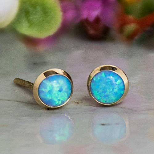 14K Gold Blue Opal Studs 14K Solid Gold Dainty Stud