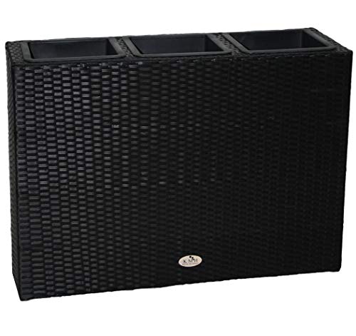 KMH Polyrattan 3er Set Pflanztopf schwarz inkl. schwarzem Einsatz - Blumenkübel für Innenbereich oder Außenbereich… – Bild 6