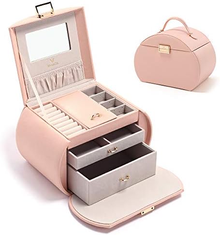 Vee アクセサリーケース ピンク ジュエリーボックス アクセサリー 収納 大容量 宝石箱 ピアス 収納 ネックレス 指輪置き ミラー付き プレゼント 可愛い ピンク