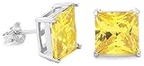 FANTOM 2.00 Carat Princess Yellow Cubic Zirconia Cz Stud Earrings. Sterling Silver 925