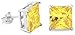 14 Karat White Gold Plated Sterling Silver 2.00 Carat Princess Yellow Cubic Zirconia Cz Stud Earrings.