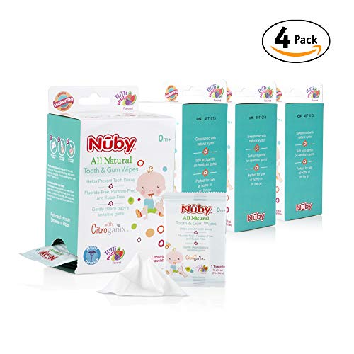 Nuby All Natural Baby Tooth and Gum Wipes With Citroganix,36 Count (pack Of 4), 144 Count