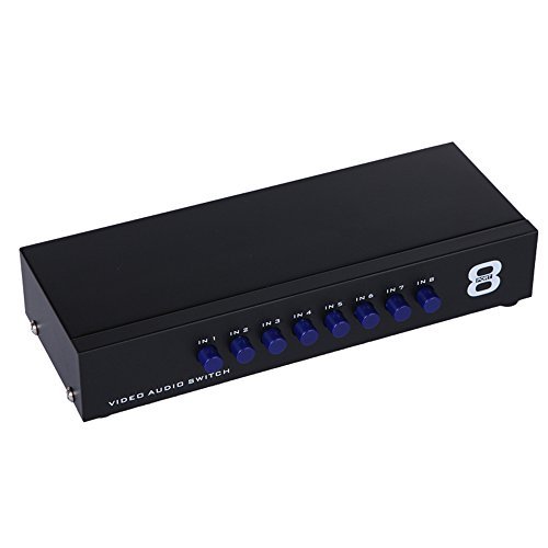 Iseebiz Audio Video RCA Switch, 8 in 1 Out 8-Way AV Switch, Composite Video L/R Audio Selector, Metal Housing RCA Switcher for STB DVD DVR Analog TV Game Consoles Projector Home Speaker in Education