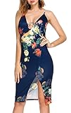 Zeagoo Women Plus Size Floral Print Dress Deep V Neck Spaghetti Straps Bodycon Dresses