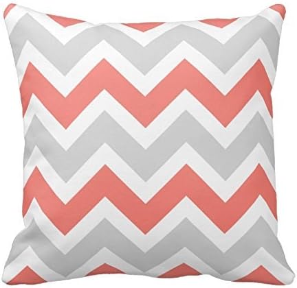 Peach Coral Gray White Chevron Zigzag Pattern Throw Pillowcase Standard Size 18 x 18