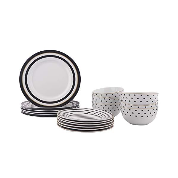 Amazon Basics 18Piece Kitchen Dinnerware Set, Plates, Dishes, Bowls, Service for 6, Modern
