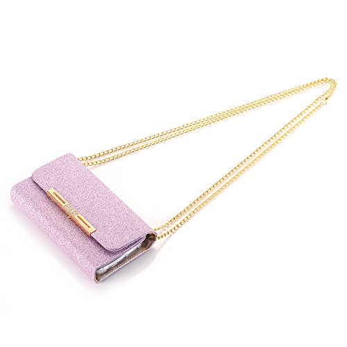 for Samsung Galaxy Note 8 Case, DMaos Bling Glitter Women PU Leather Wallet Credit Card Holder Money Handbag Magnetic Detachable Crossbody Shoulder Bag with Chain Cute Girl - Purple - Thumbnail 7