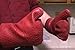 Silicone Oven Mitts, 1 Pair (2 x Dark Red Mitt), Deluxe Quilted Liner, Bonus Brush