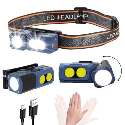 iodoo Bewegungsmelder-Stirnlampe mit drehbarem Fokus Taschenlampe, 1000 Lumen COB Licht, 6 Stunden Laufzeit, Magnetfuß - Ideal für Camping, Wandern & Arbeit thumbnail 1